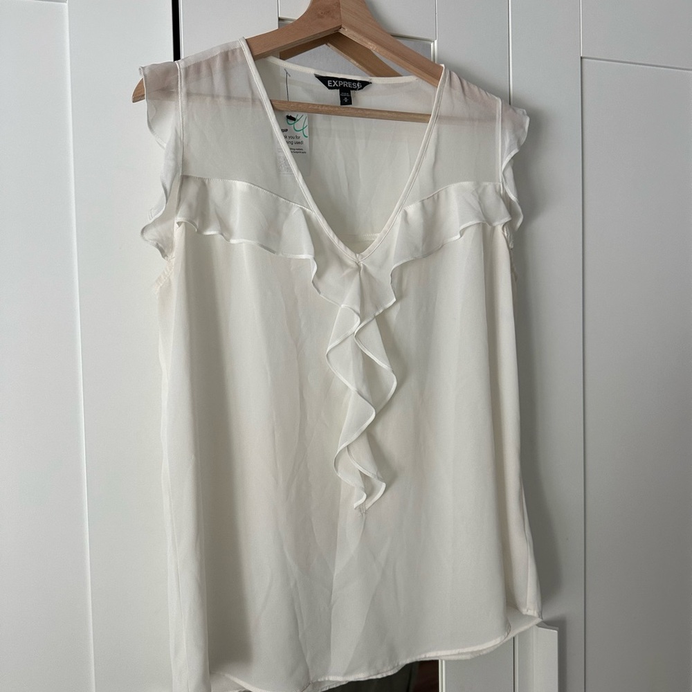 Express Women's Cream Ruffle Blouse